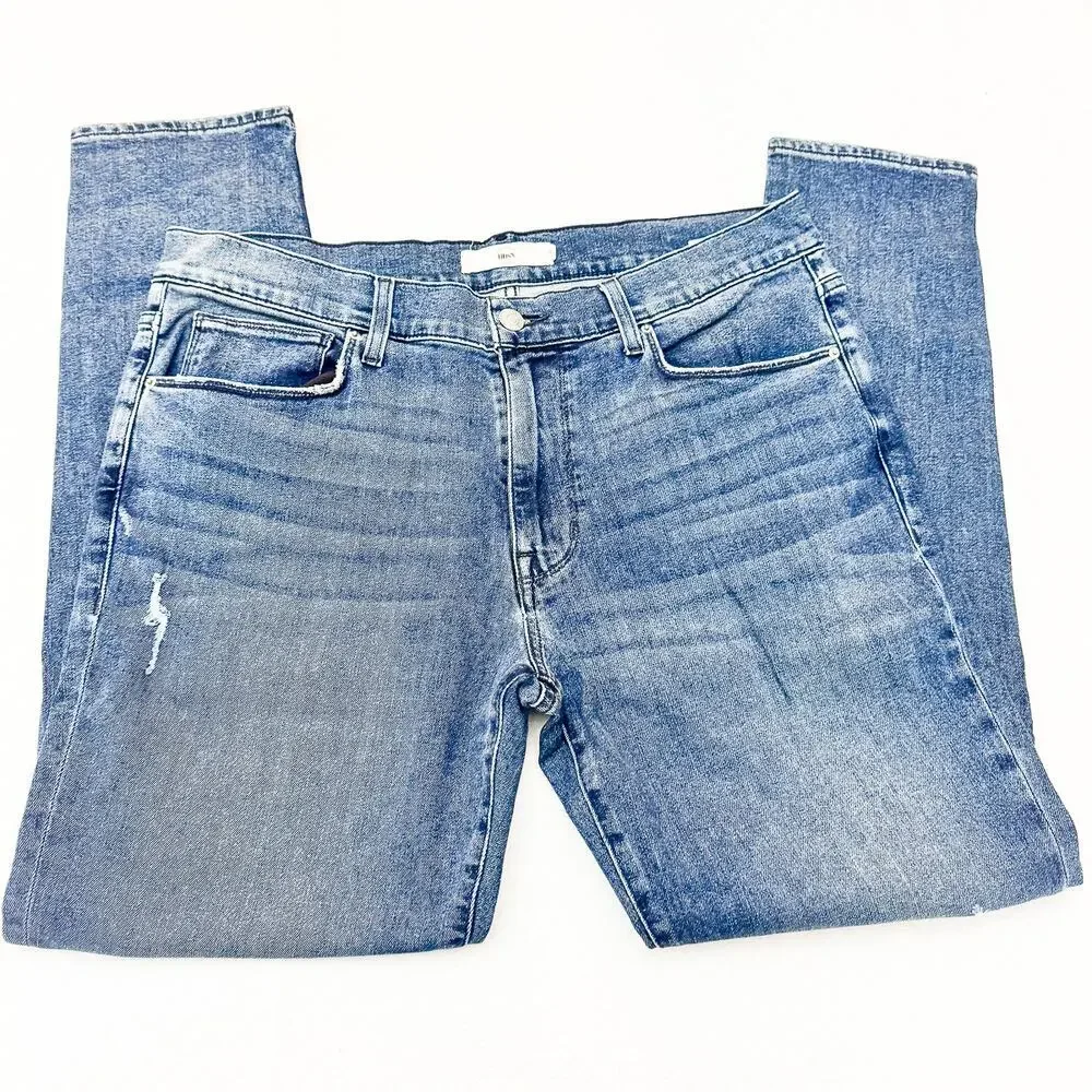 Hudson Zev Men's Dark Wash Ripped Relaxed Straight Denim Jeans Size 36